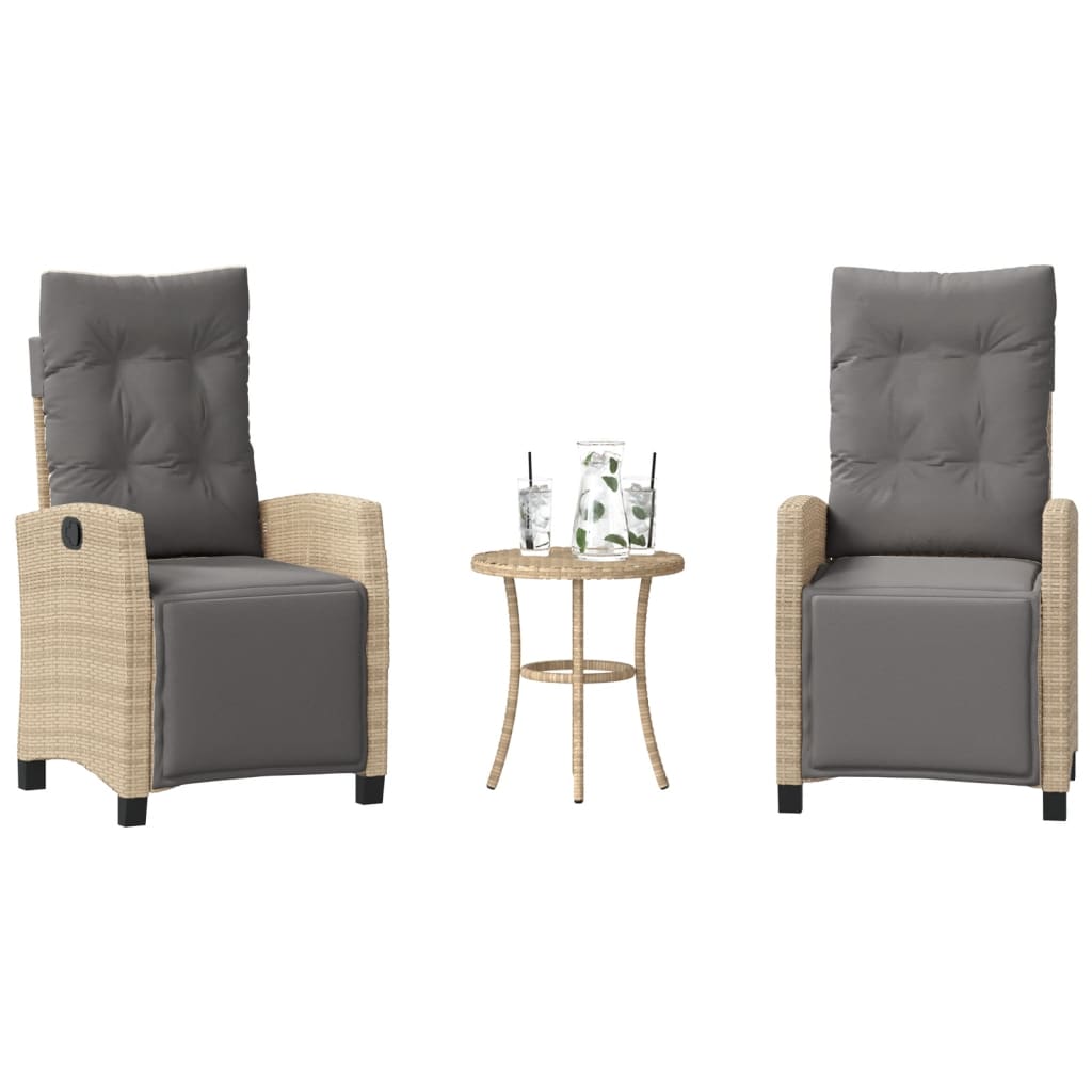 3 Pcs conjunto bistrô com almofadões vime PE bege misturado