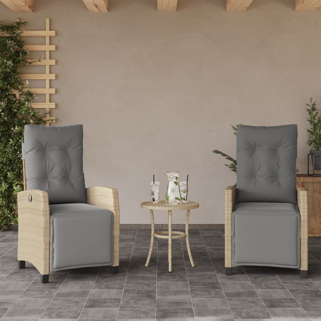 3 Pcs conjunto bistrô com almofadões vime PE bege misturado