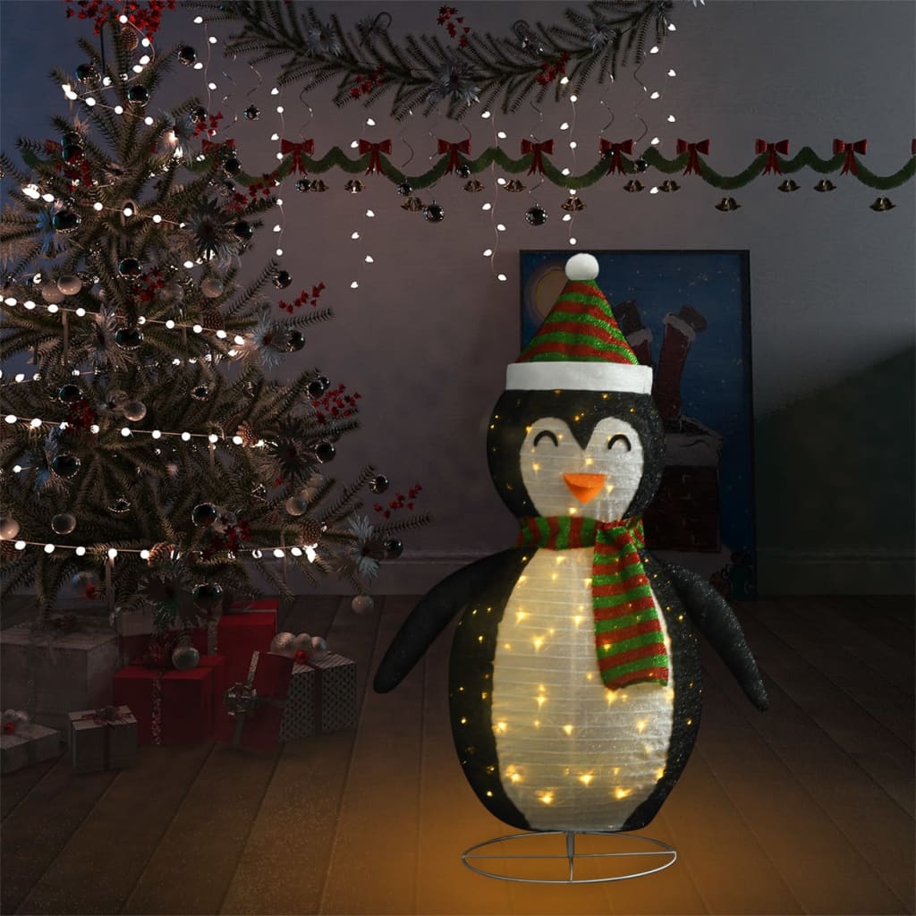 Pinguim de natal decorativo com luzes LED tecido de luxo 120 cm