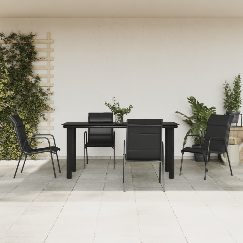 5 Pcs conjunto de jantar para jardim aço e textilene preto