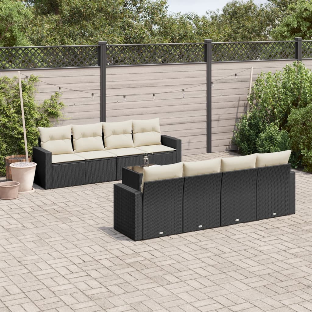 9 Pcs conjunto de sofás p/ jardim c/ almofadões vime PE preto