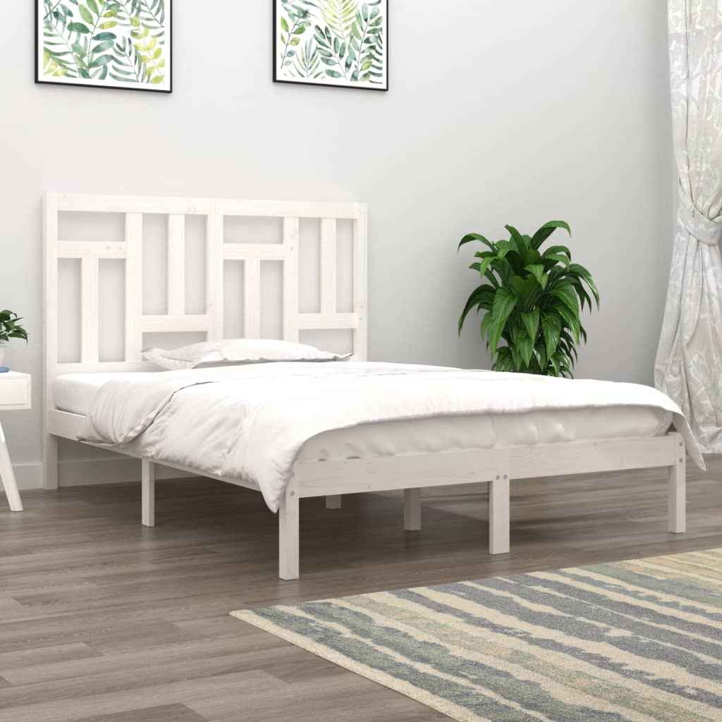 Cama sem colchão 140x200 cm madeira de pinho maciça branco