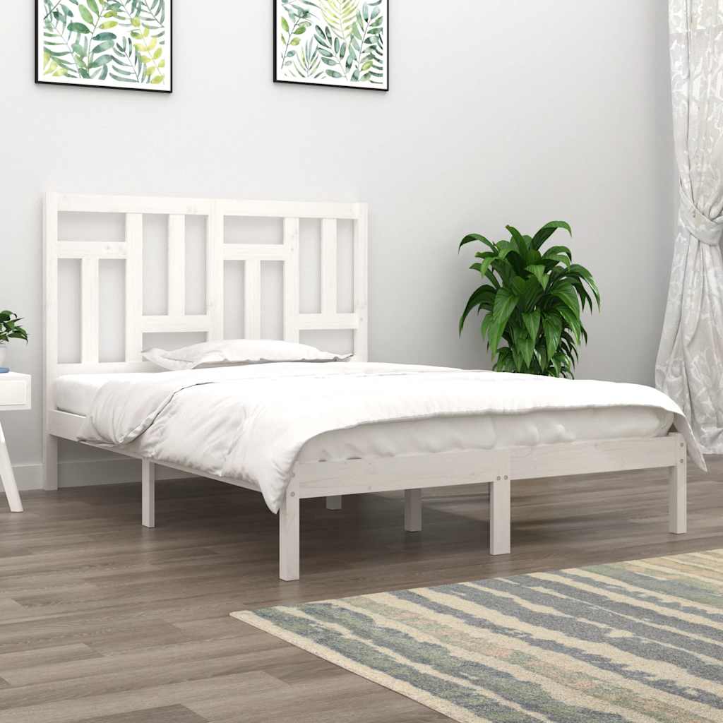 Cama sem colchão 140x200 cm madeira de pinho maciça branco