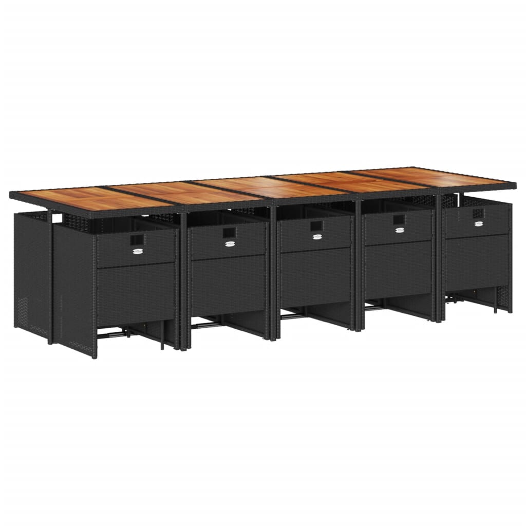 15 Pcs conjunto de jantar p/jardim com almofadões vime PE preto