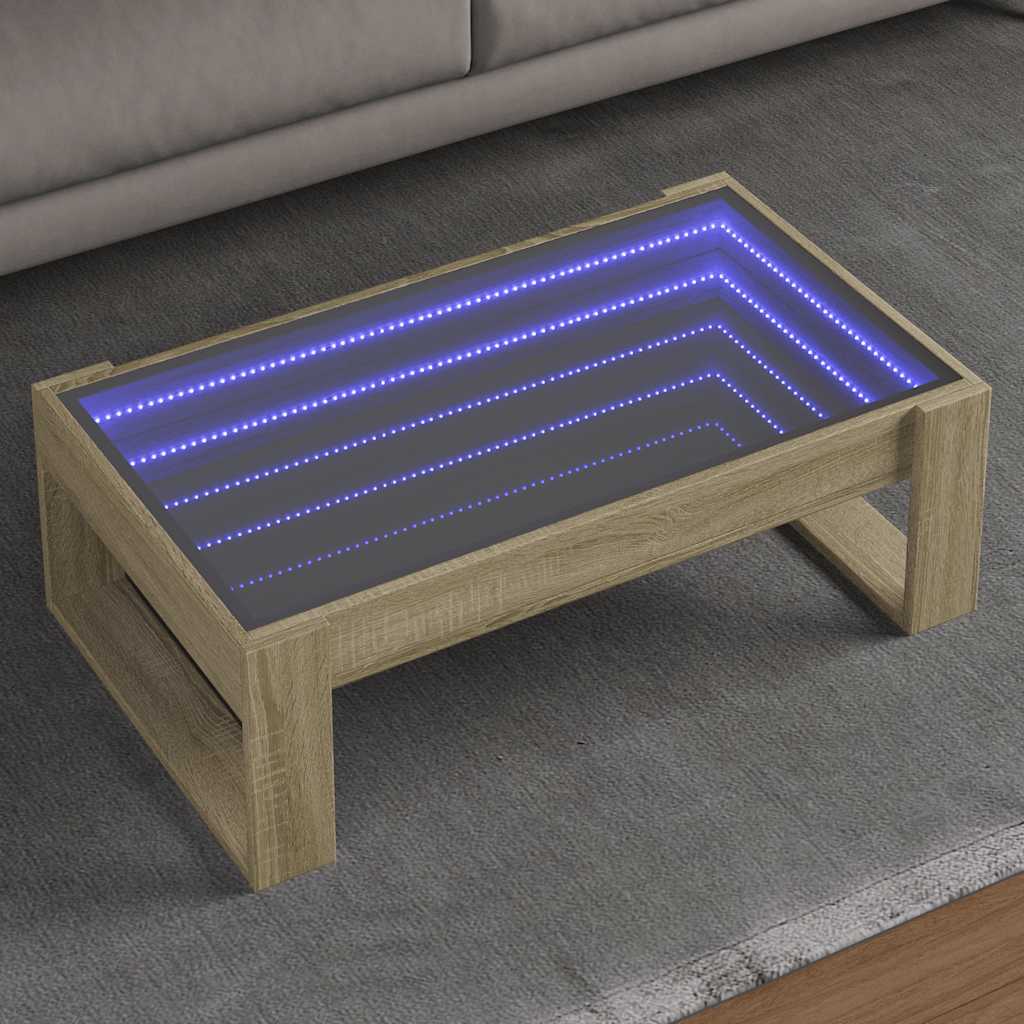 Mesa de centro luzes LED infinity 90x53x30 cm carvalho sonoma