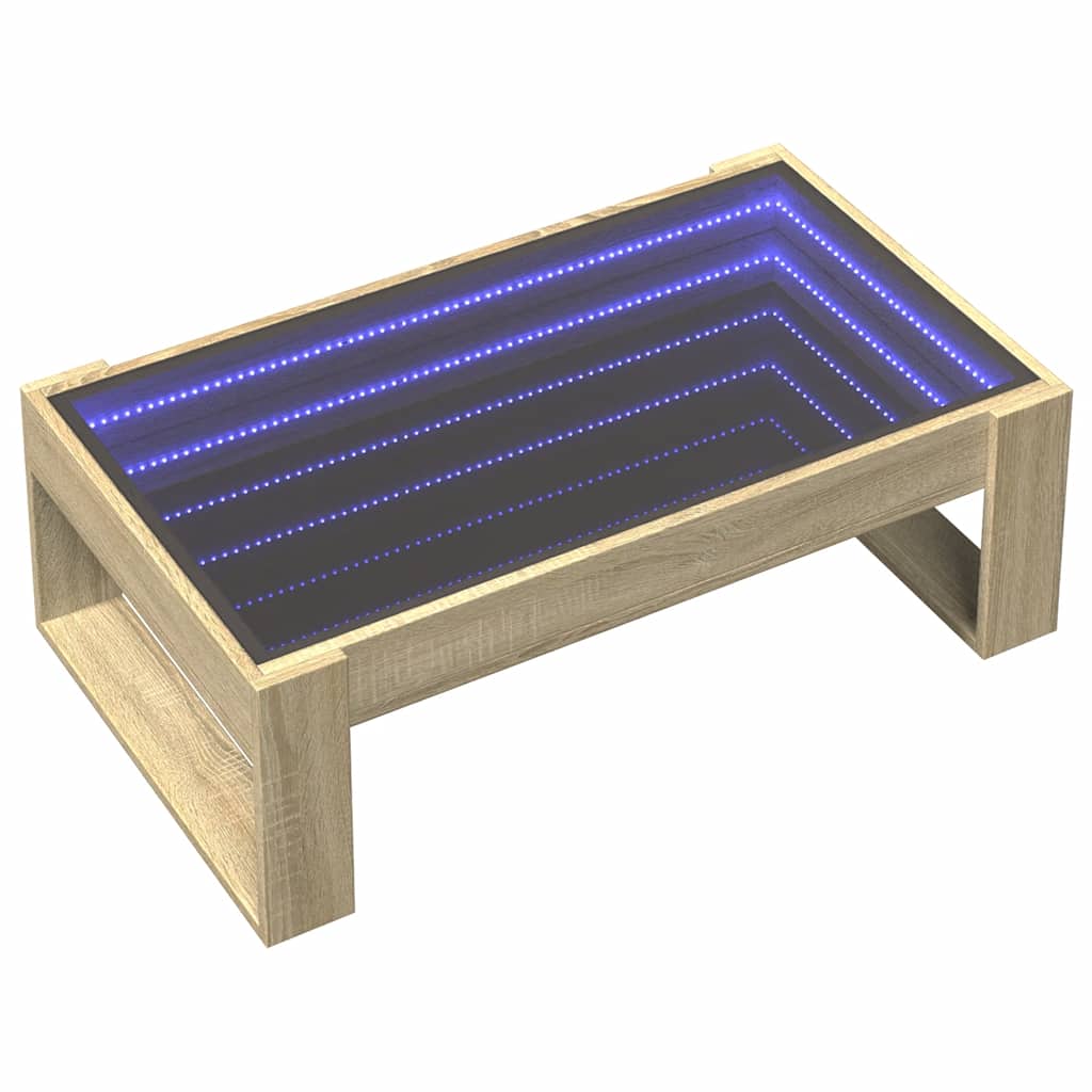 Mesa de centro luzes LED infinity 90x53x30 cm carvalho sonoma