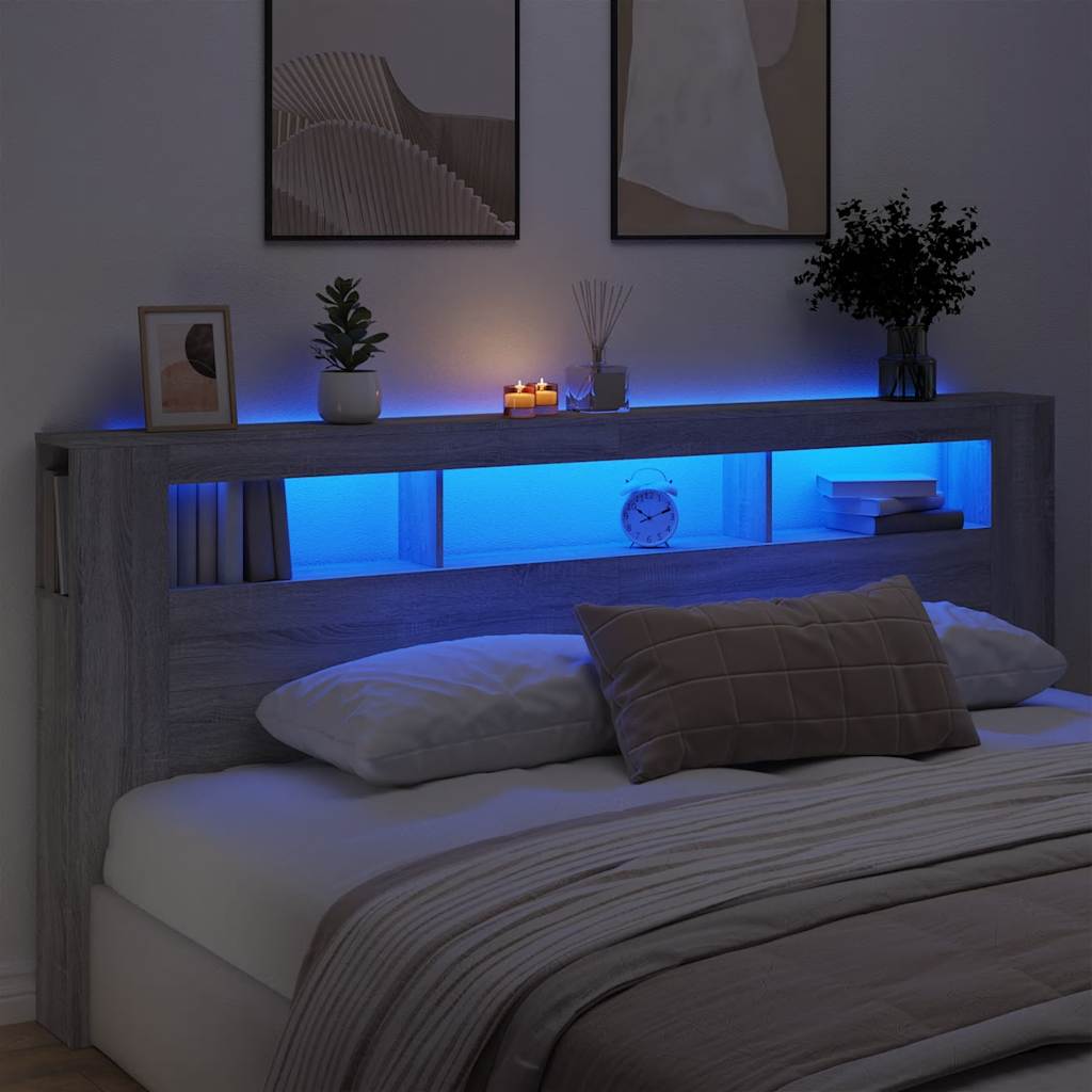 Cabeceira c/ leds 220x18,5x103,5 cm sonoma cinzento