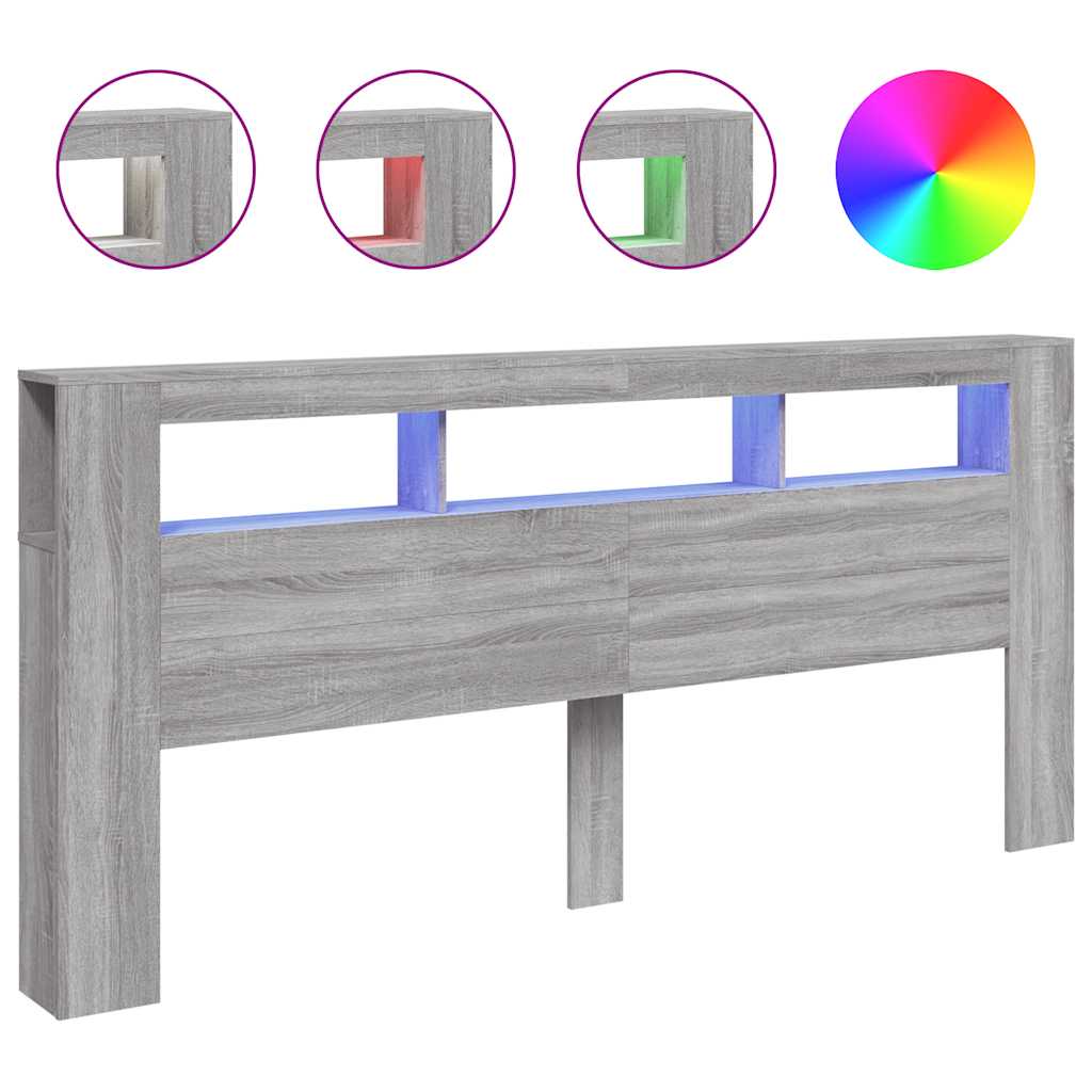 Cabeceira c/ leds 220x18,5x103,5 cm sonoma cinzento