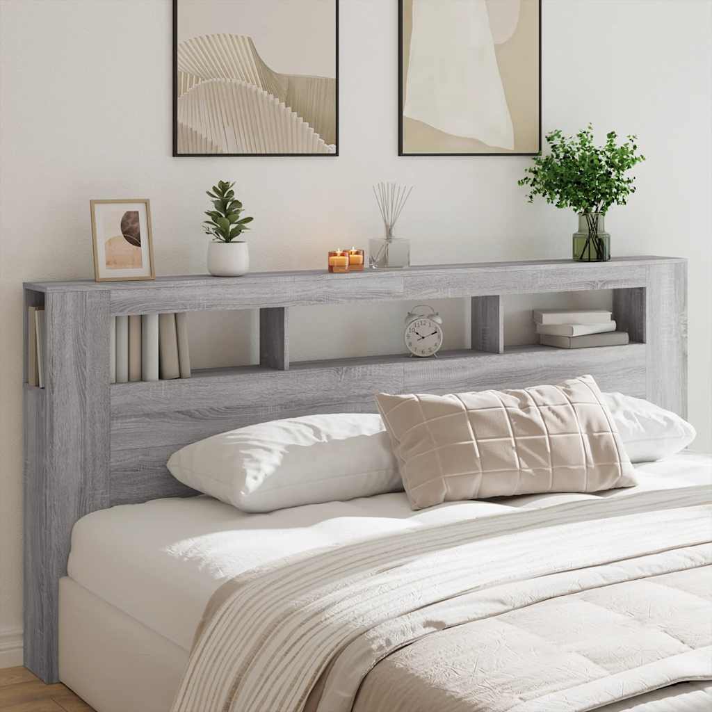Cabeceira c/ leds 220x18,5x103,5 cm sonoma cinzento