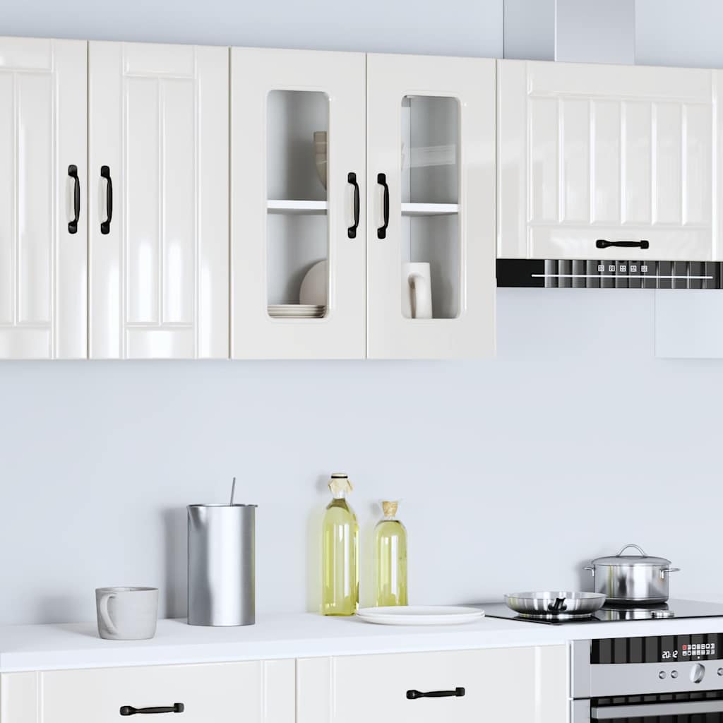 Armário parede de cozinha porta vidro kalmar branco alto brilho