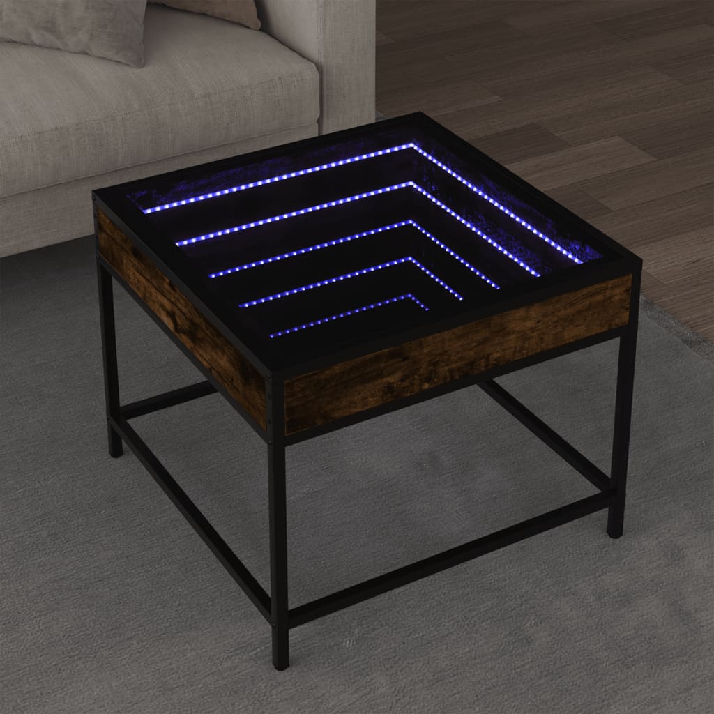 Mesa de centro luzes LED infinity 50x50x41 cm carvalho fumado