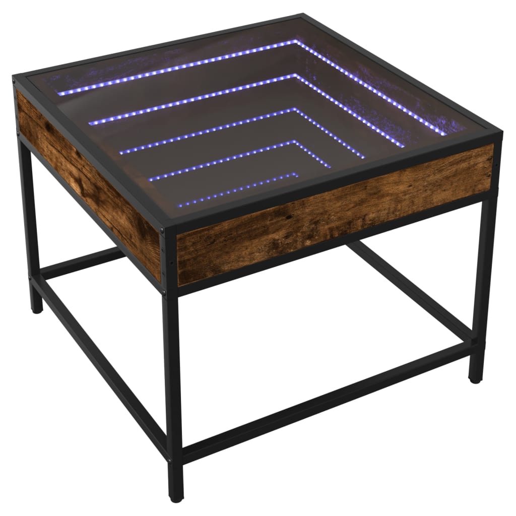 Mesa de centro luzes LED infinity 50x50x41 cm carvalho fumado