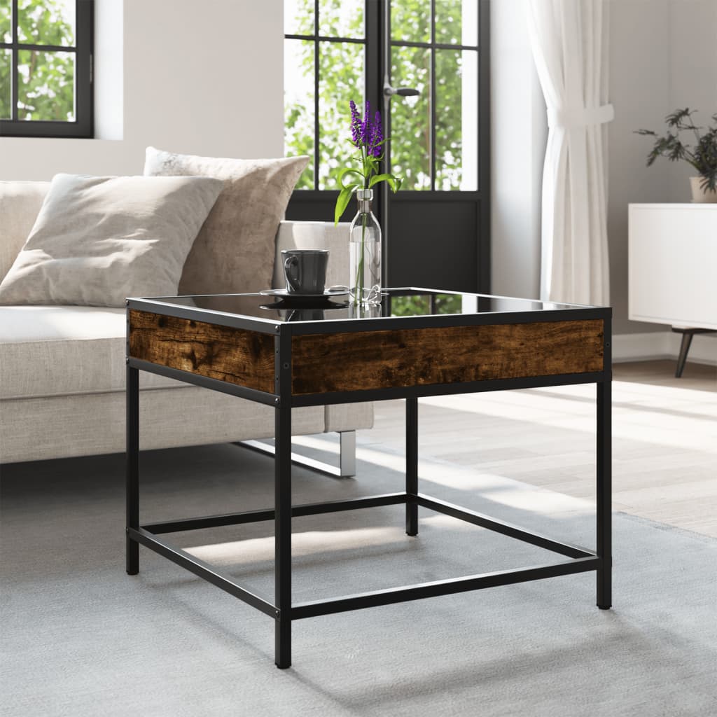 Mesa de centro luzes LED infinity 50x50x41 cm carvalho fumado