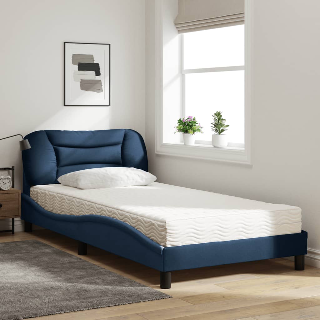 Cama com colchão hvar 100x200 cm tecido azul