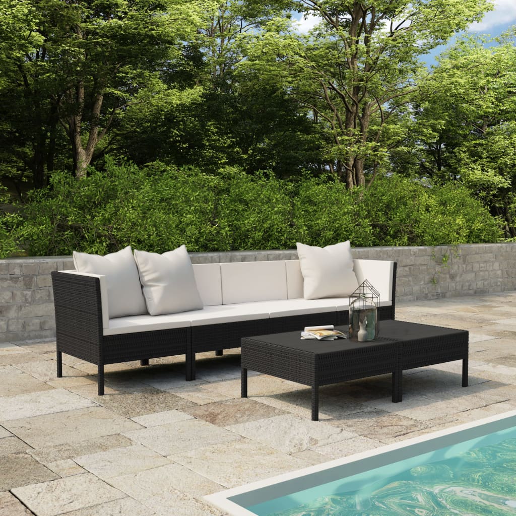 6 Pcs conjunto lounge de jardim c/ almofadões vime PE preto