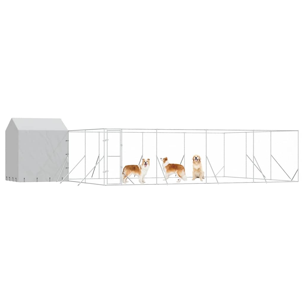 Canil de exterior com teto 10x6x2,5 m aço galvanizado prateado