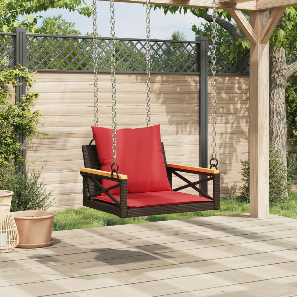 Banco baloiço com almofadões 63x62x40 cm vime PE castanho