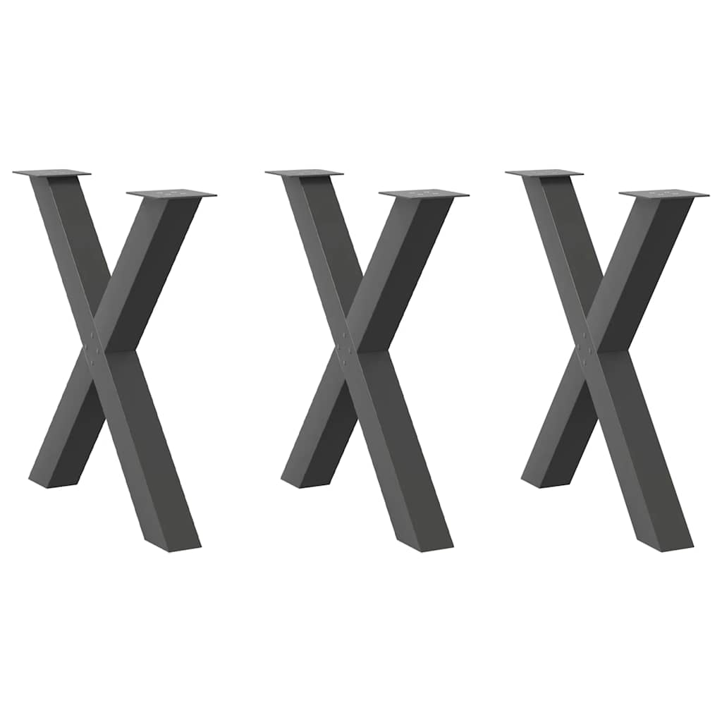 Pés para mesa de jantar em formato de x, 3 peças, antracite, 70x(72-73) cm, aço