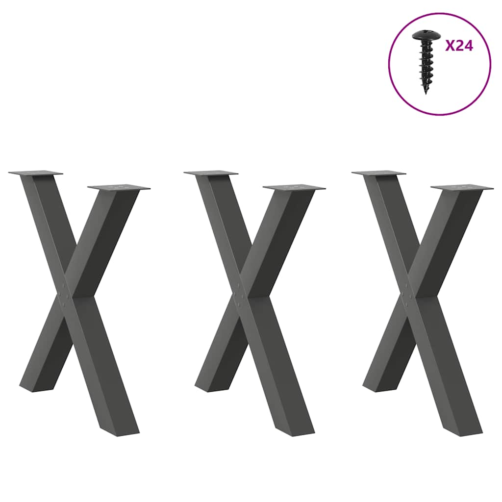 Pés para mesa de jantar em formato de x, 3 peças, antracite, 70x(72-73) cm, aço