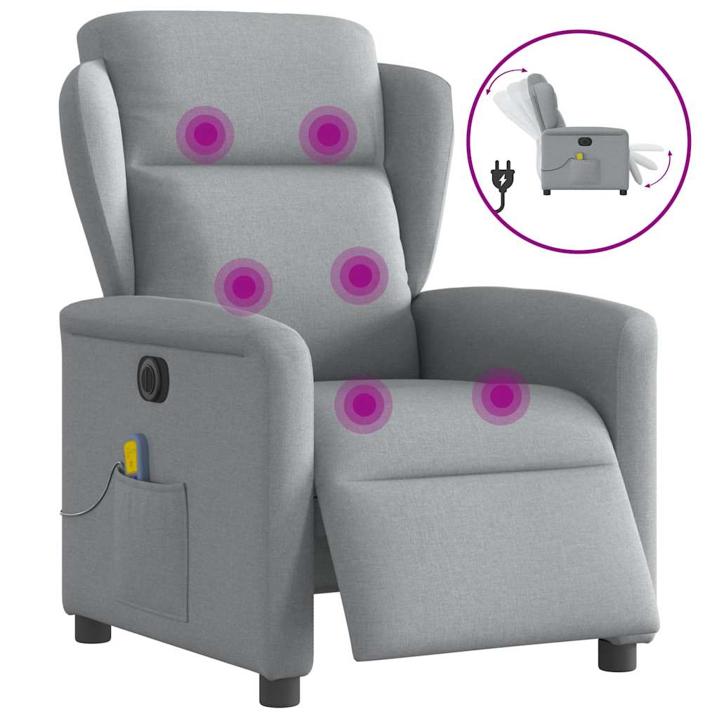 Poltrona de massagens reclinável elétrica tecido cinzento-claro