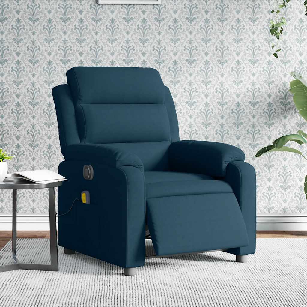 Poltrona de massagens reclinável elétrica veludo azul