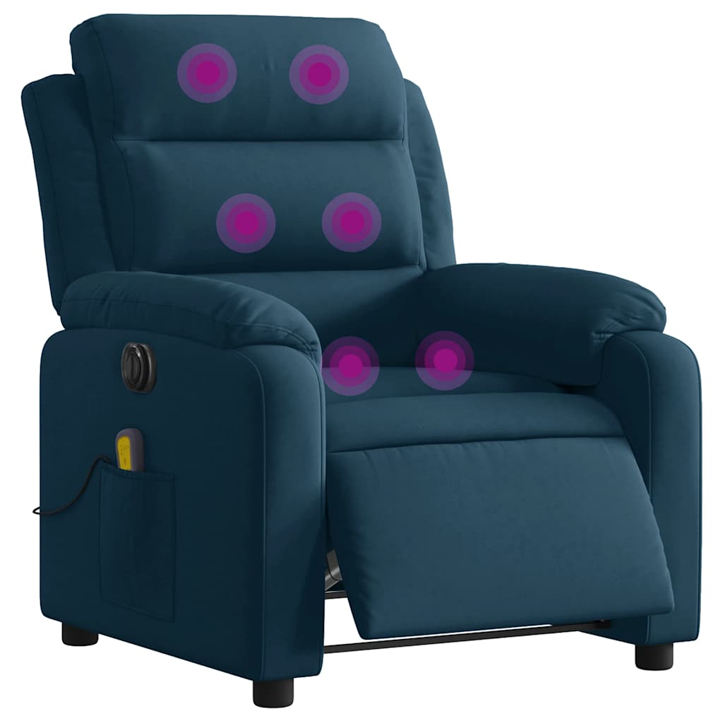 Poltrona de massagens reclinável elétrica veludo azul