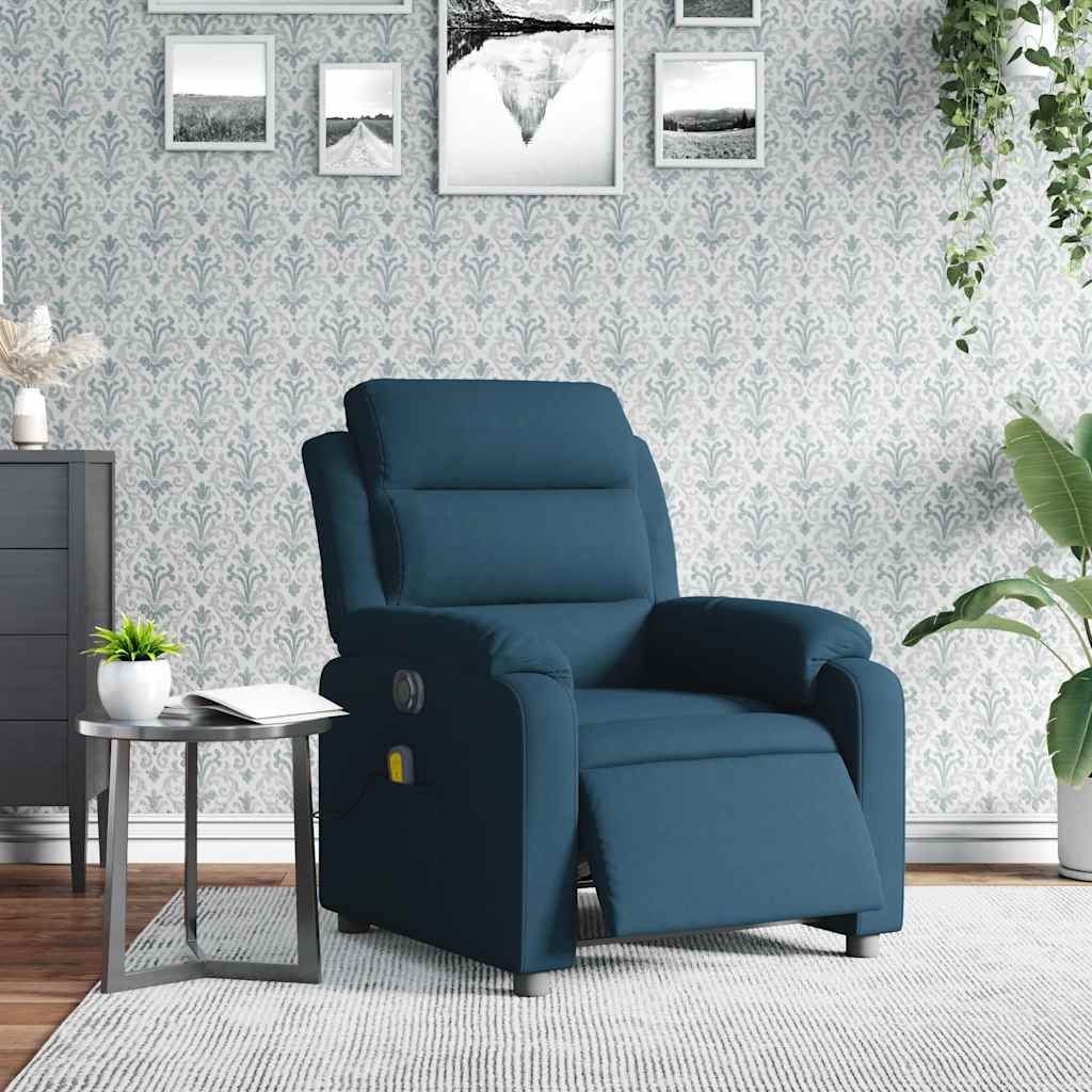 Poltrona de massagens reclinável elétrica veludo azul