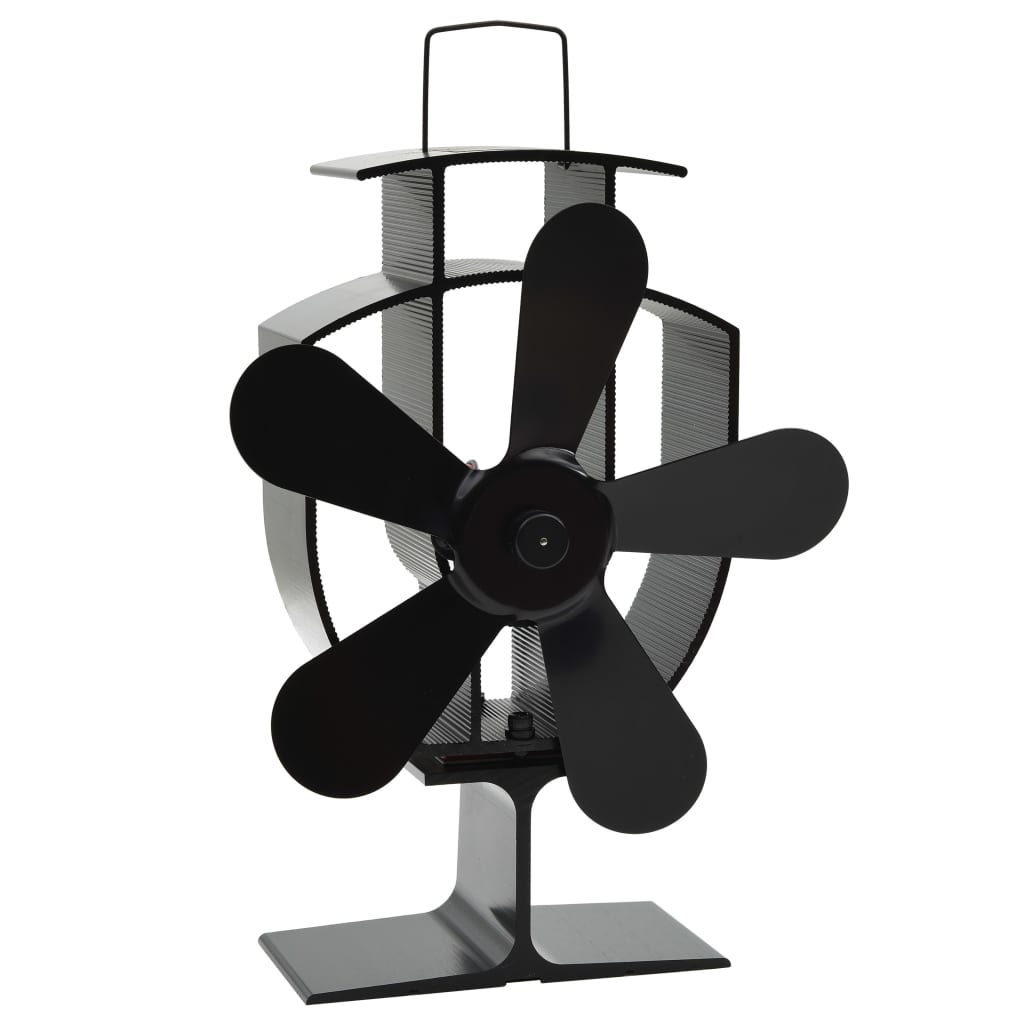 Ventilador de fogão alimentado a calor 5 lâminas preto
