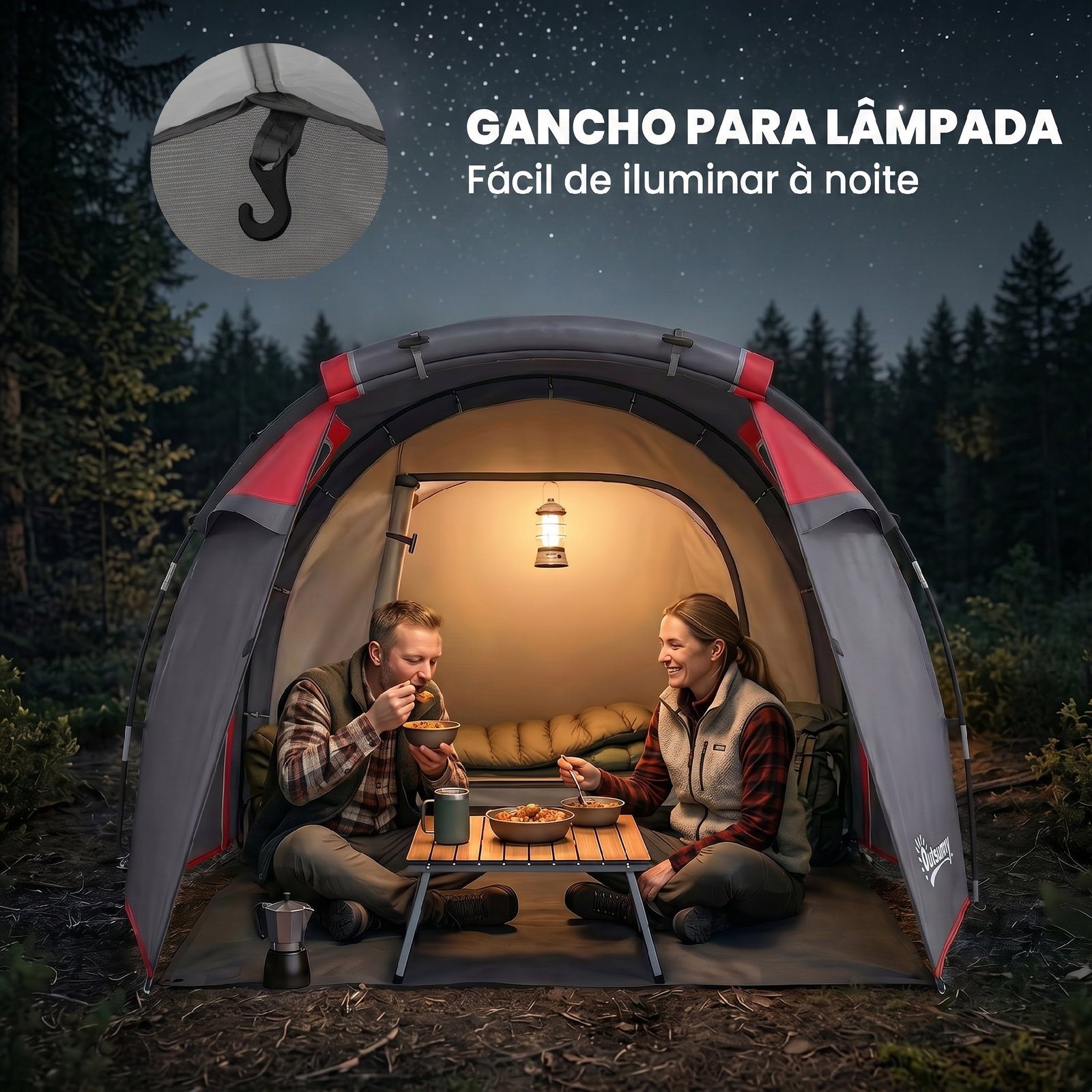 Tenda de campismo para 2-3 pessoas dobrável à prova d'agua e à prova de UV 20+ com vestíbulo 426x206x154 cm cinza escuro