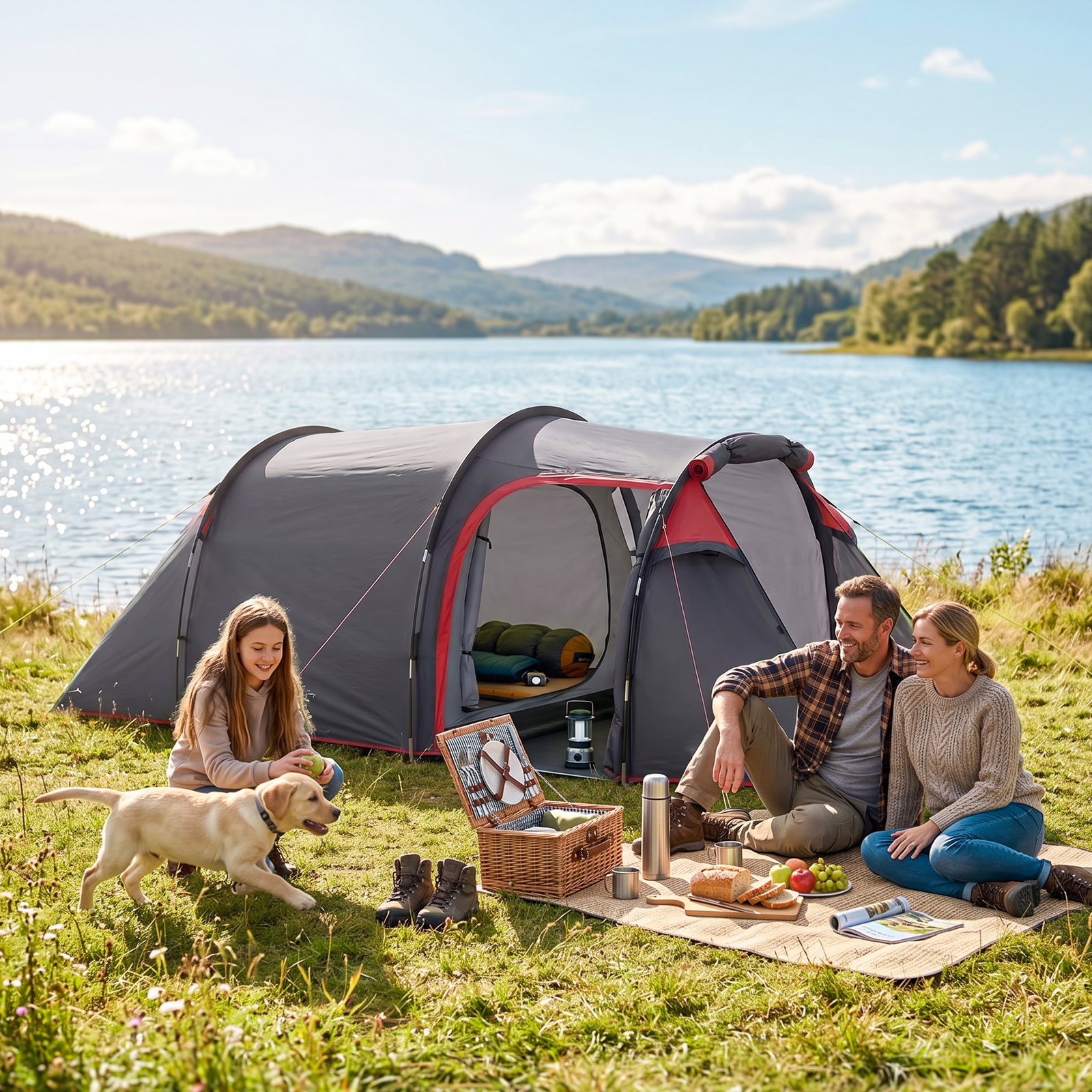 Tenda de campismo para 2-3 pessoas dobrável à prova d'agua e à prova de UV 20+ com vestíbulo 426x206x154 cm cinza escuro