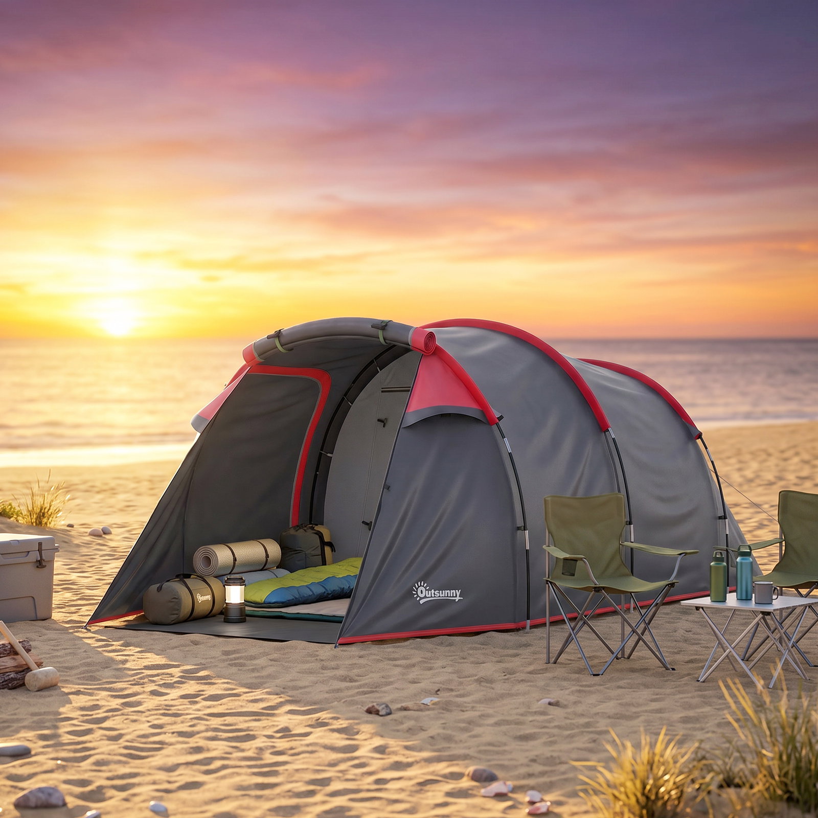 Tenda de campismo para 2-3 pessoas dobrável à prova d'agua e à prova de UV 20+ com vestíbulo 426x206x154 cm cinza escuro