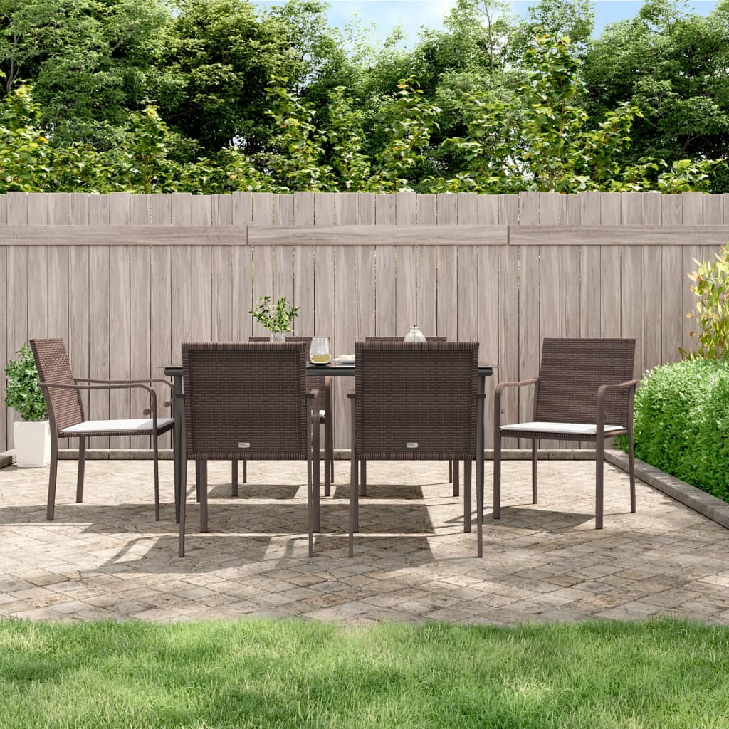 7 Pcs conjunto de jantar p/ jardim c/ almofadões vime PE e aço