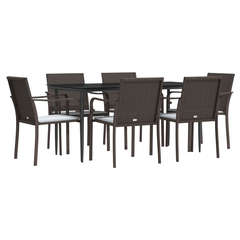 7 Pcs conjunto de jantar p/ jardim c/ almofadões vime PE e aço