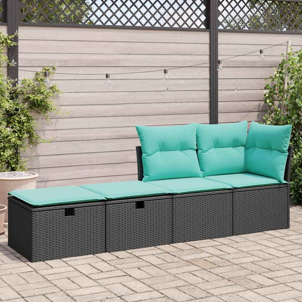 2 Pcs conjunto sofás jardim c/ almofadões vime PE/acácia preto