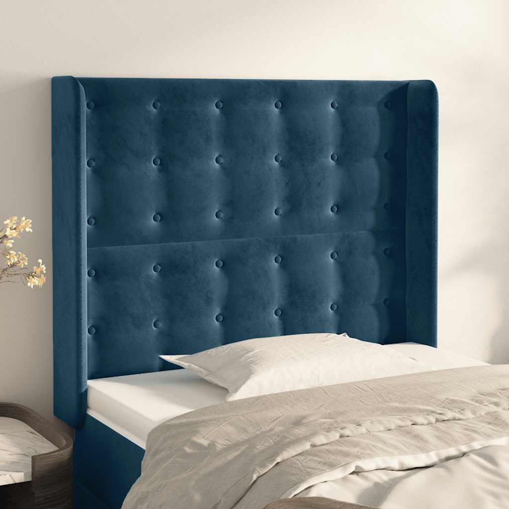 Cabeceira cama c/ abas veludo 83x16x118/128 cm azul-escuro