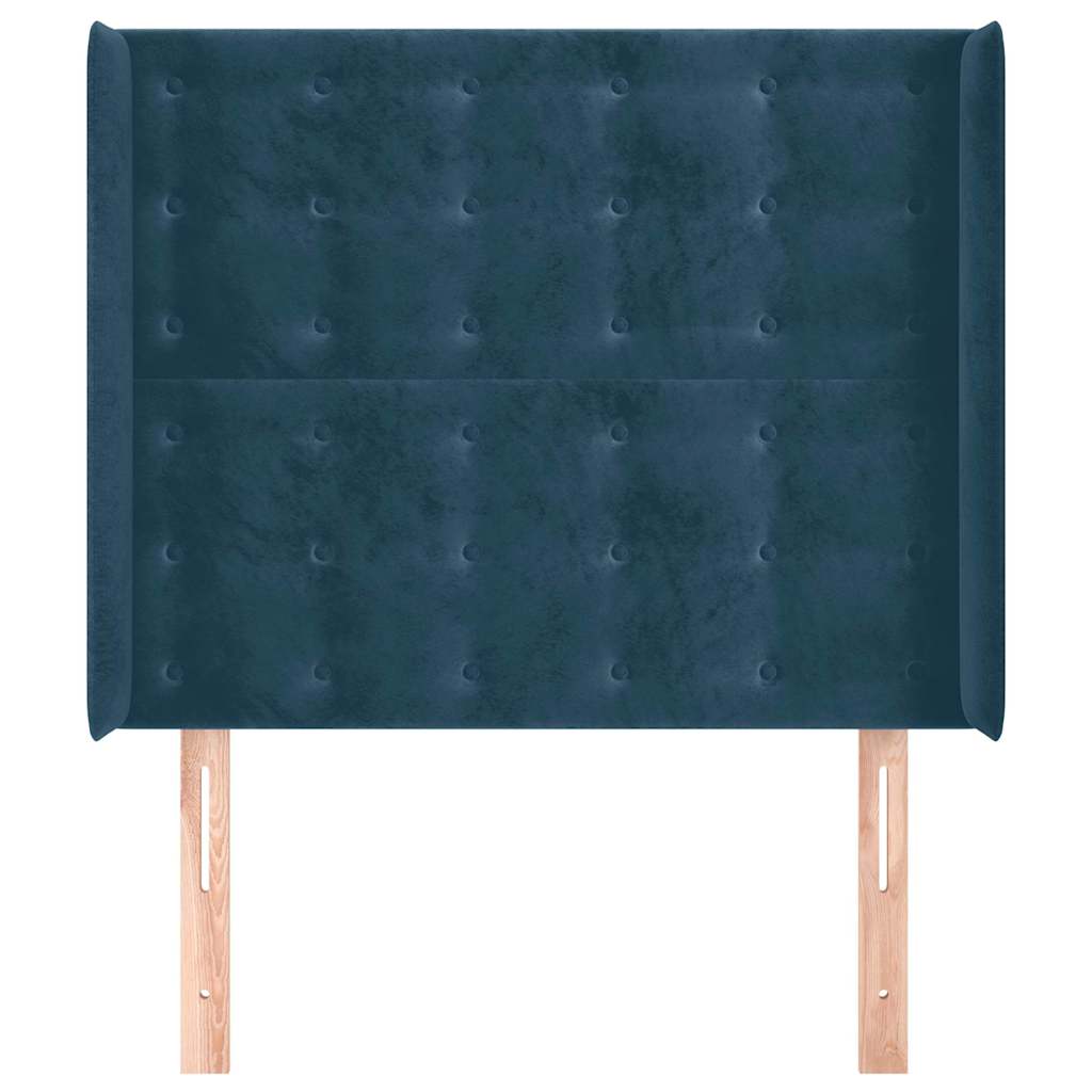 Cabeceira cama c/ abas veludo 83x16x118/128 cm azul-escuro