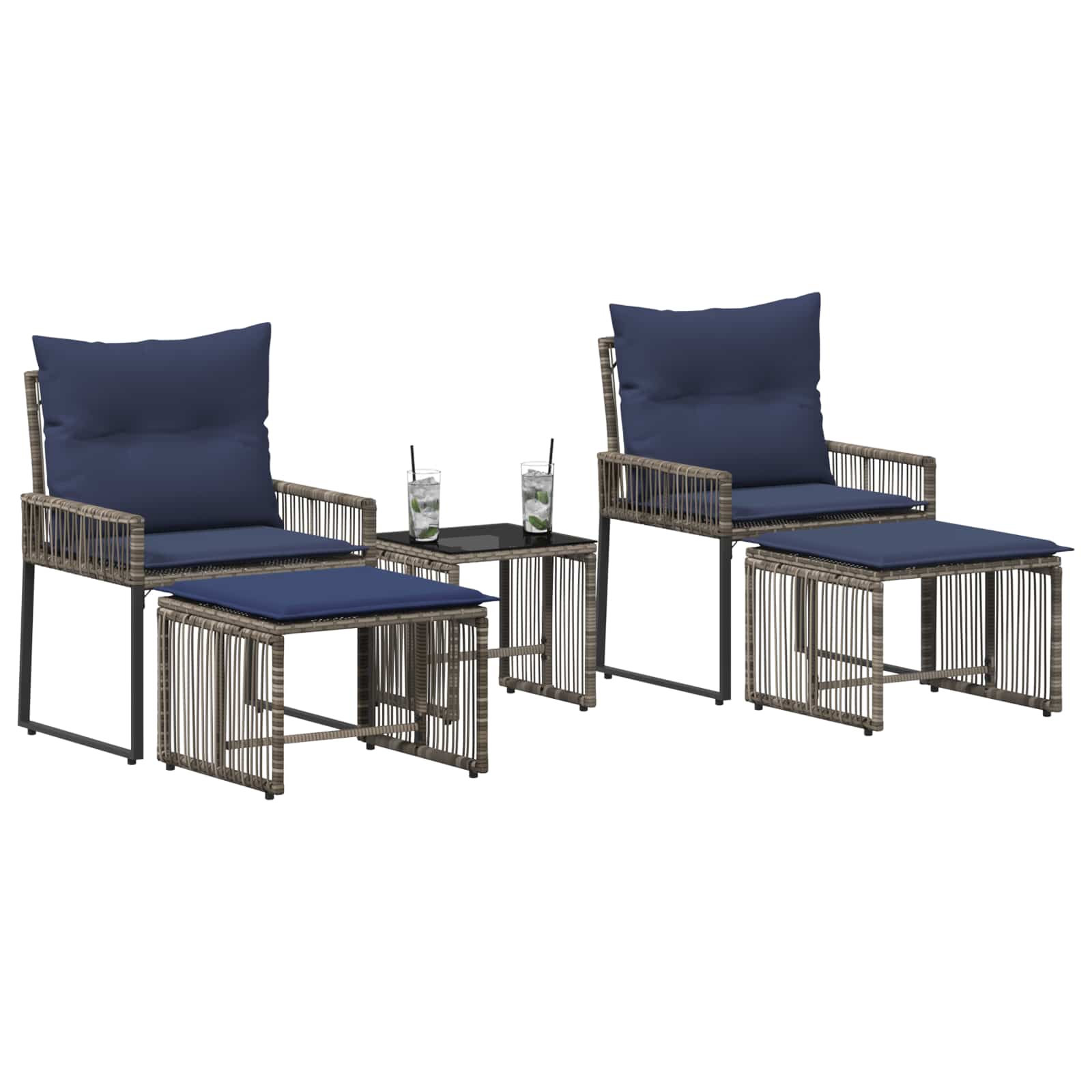 Conjunto de móveis para exterior 11 unid. cinza e azul marinho