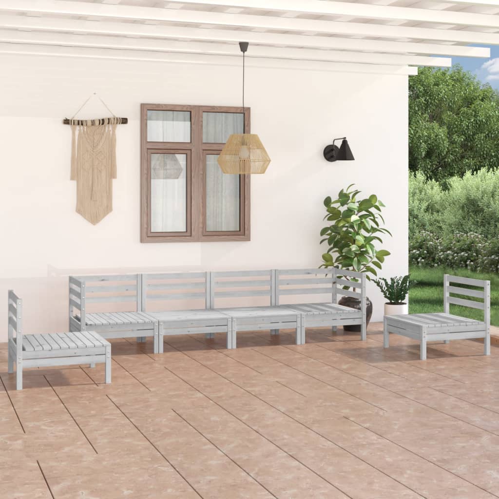 6 Pcs conjunto lounge de jardim pinho maciço branco