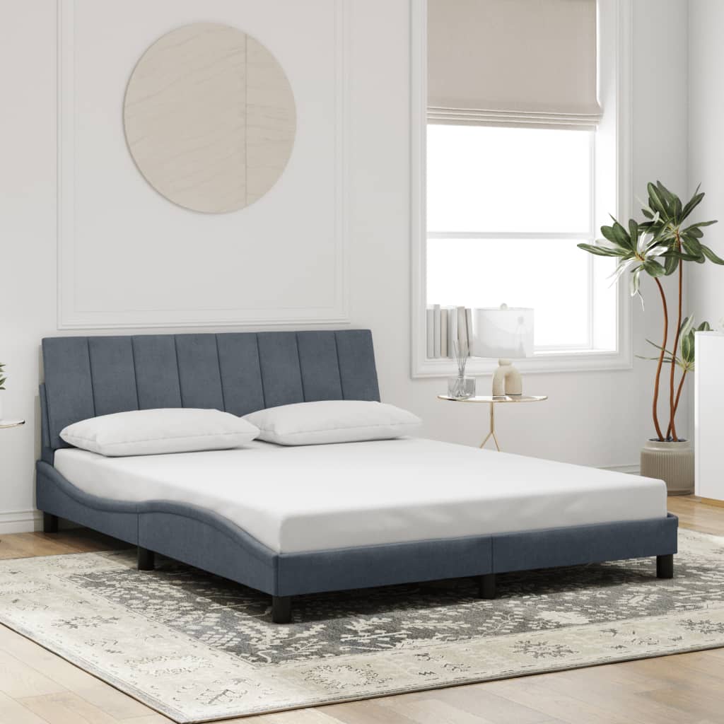Estrutura de cama com LED sem colchão hanko 160x200cm veludo cinzento-escuro