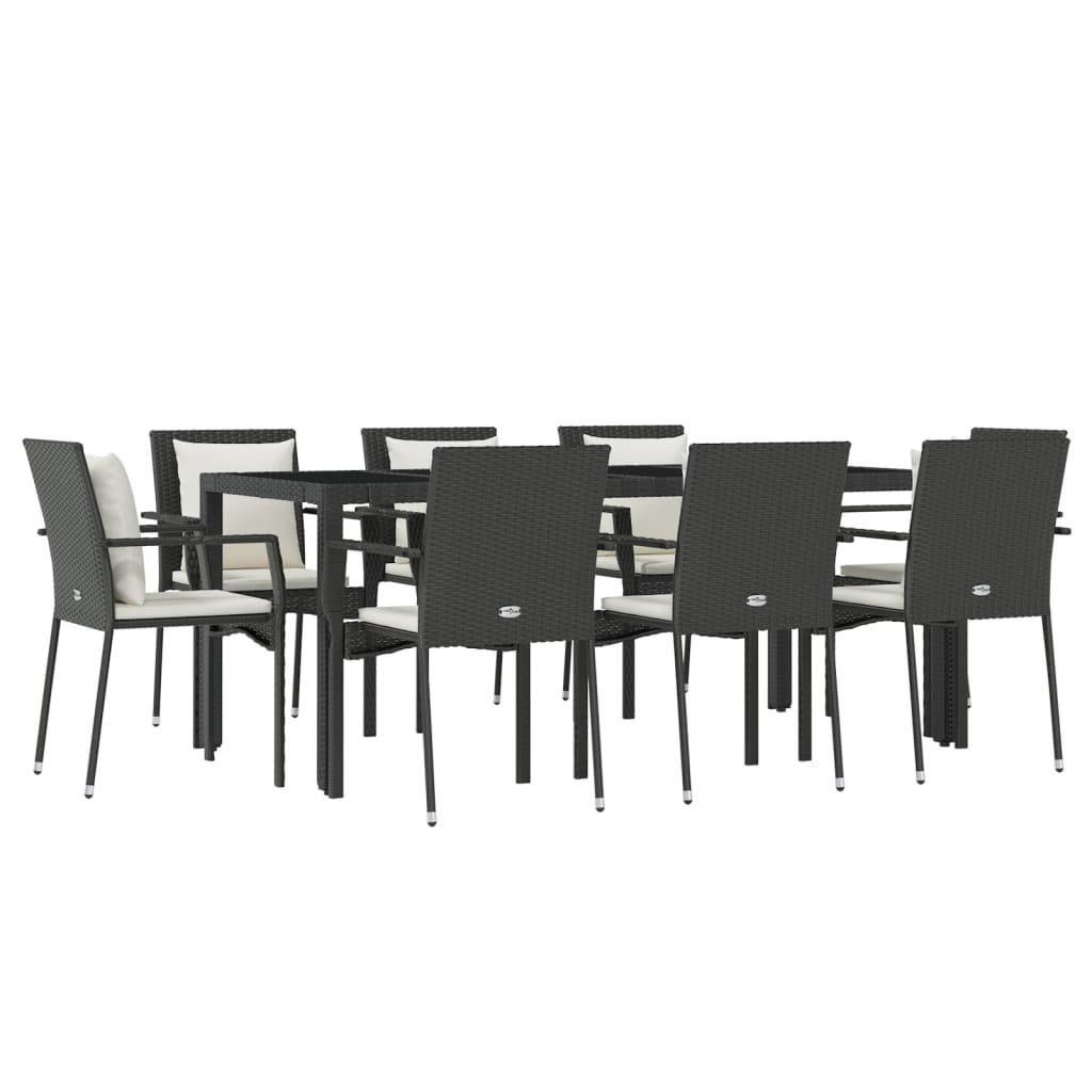 9 Pcs conjunto de jantar p/ jardim c/ almofadões vime PE preto