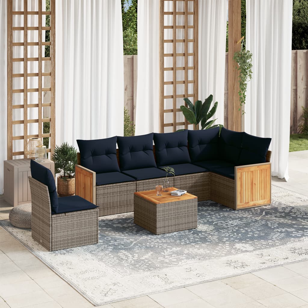 Conjunto de sofá de jardim com 7 peças e almofadas em rattan sintético cinza