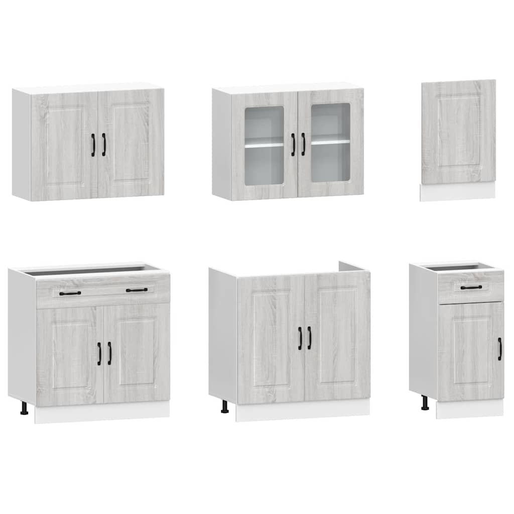 7 Peças armário de cozinha conjunto kalmar cinza sonoma