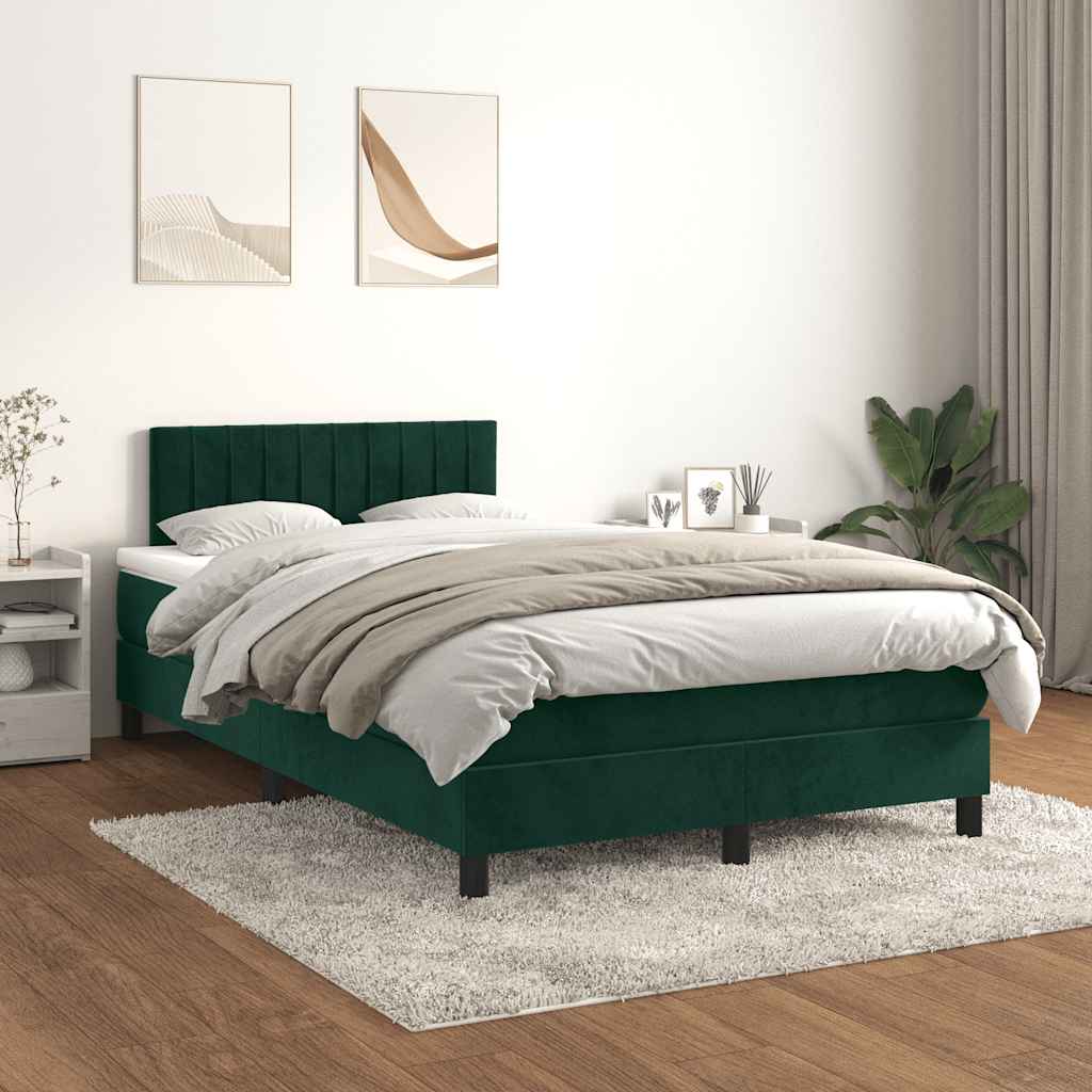 Cama boxspring com colchão 120x200 cm veludo verde-escuro