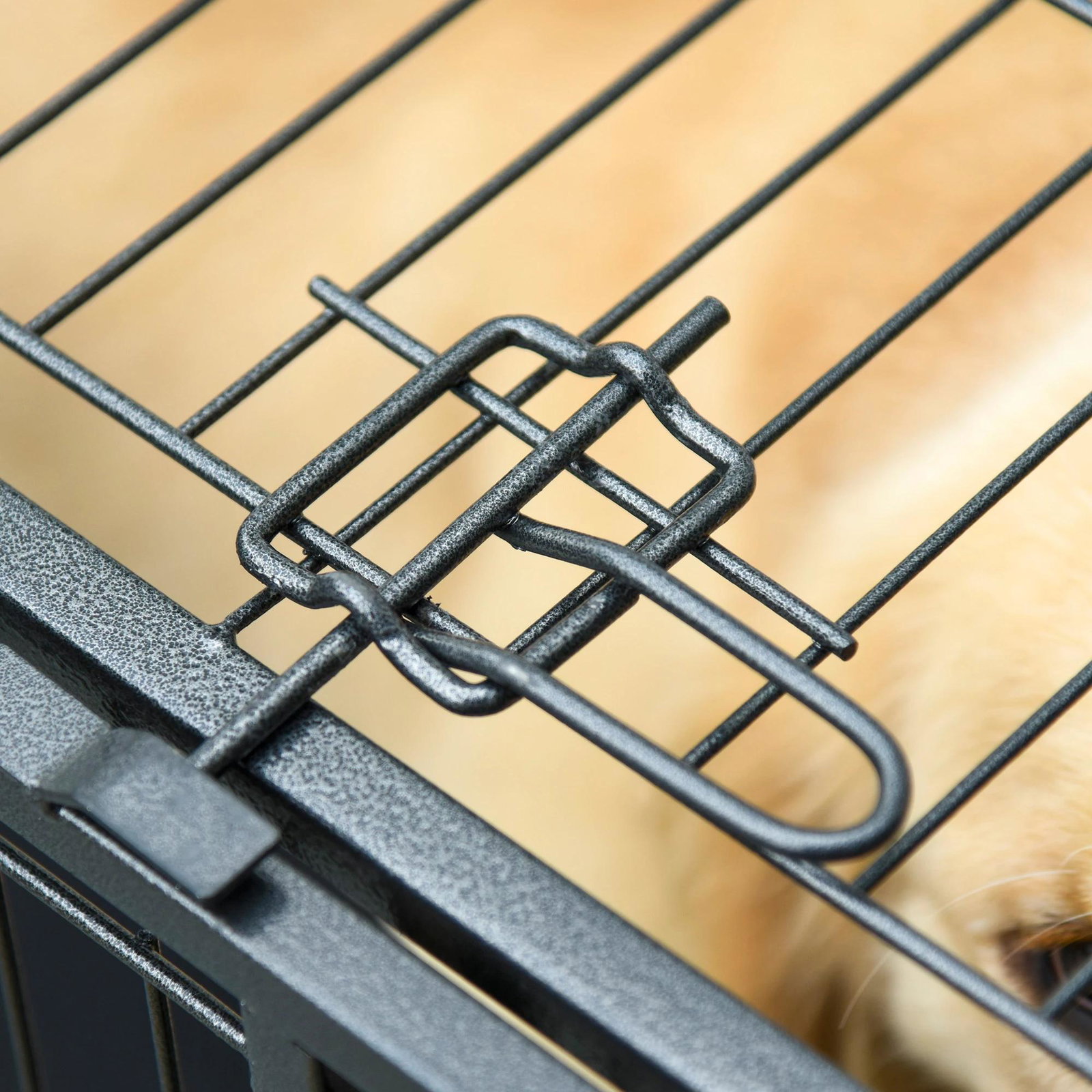 Gaiola dobrável de metal com rodas e freios bandeja removível e porta com travas125x76x81 cm cinza escuro