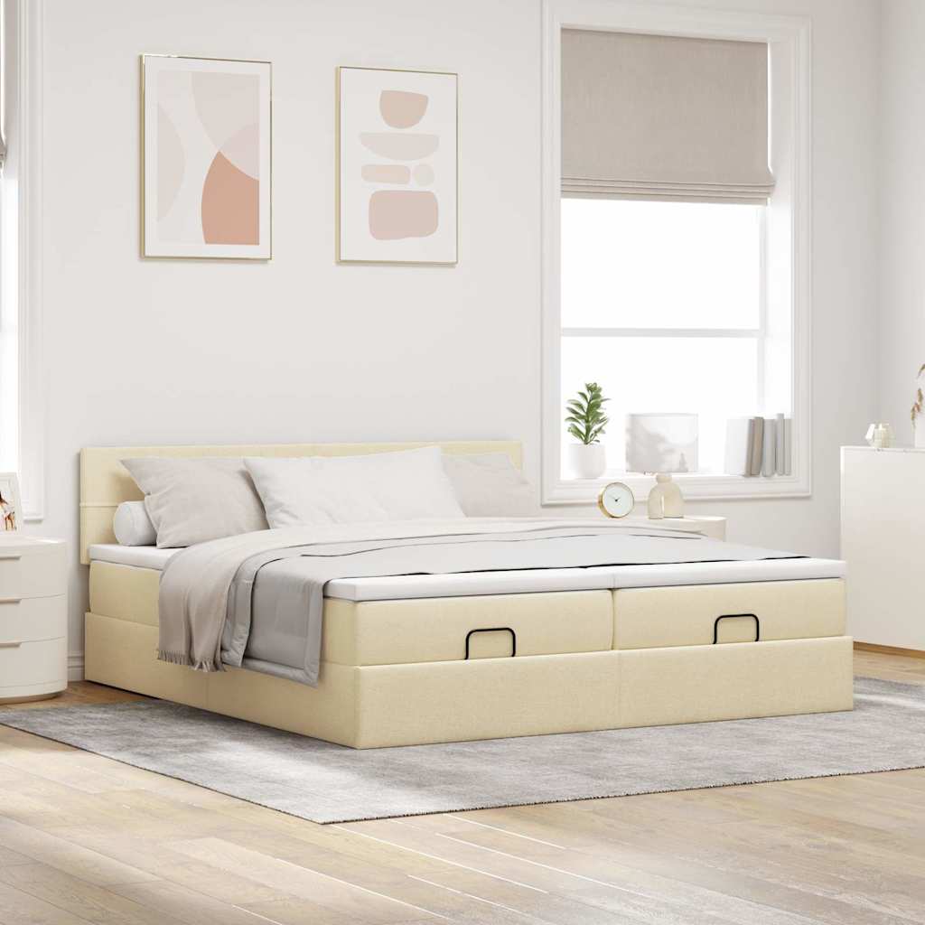 Estrutura de cama otomana com colchões tecido creme 180x200cm
