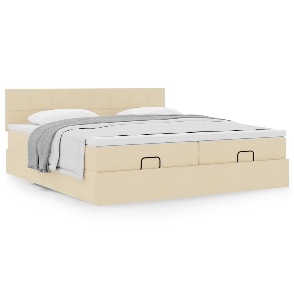 Estrutura de cama otomana com colchões tecido creme 180x200cm