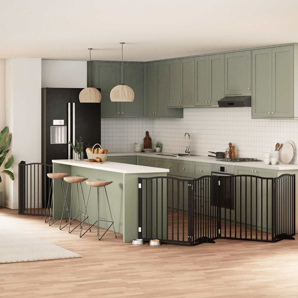 Portão p/ cães com porta dobrável 6 painéis 480 cm álamo preto