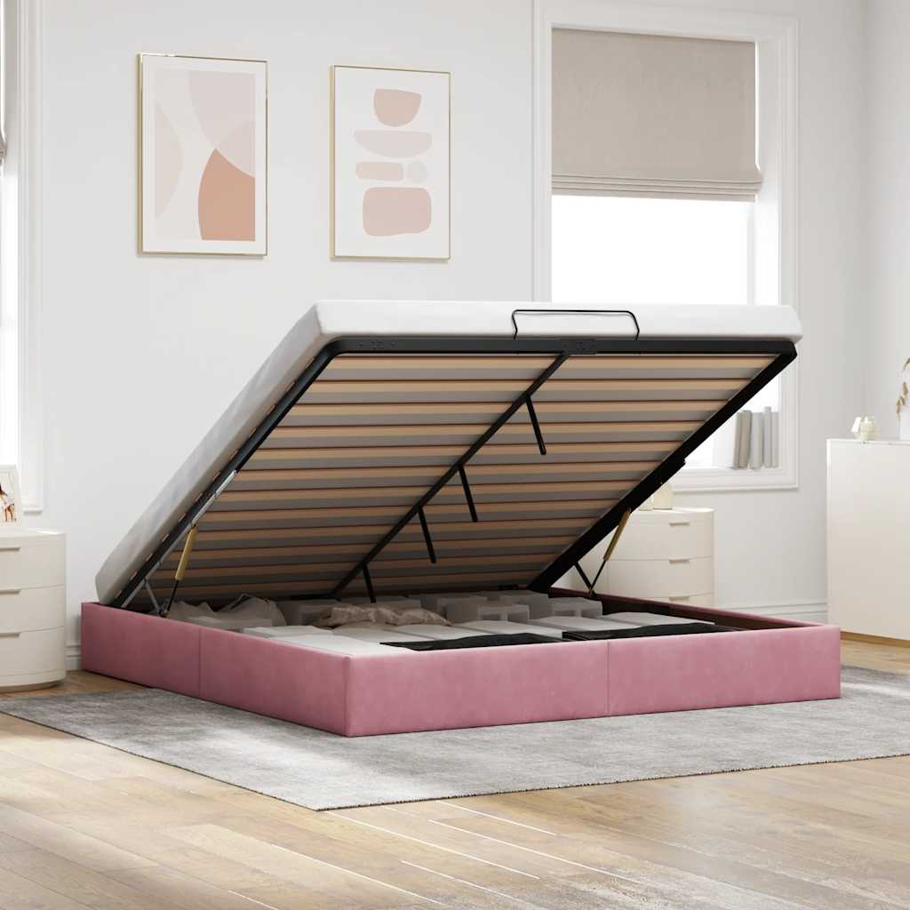 Estrutura de cama otomana sem colchão 200x200 cm veludo rosa