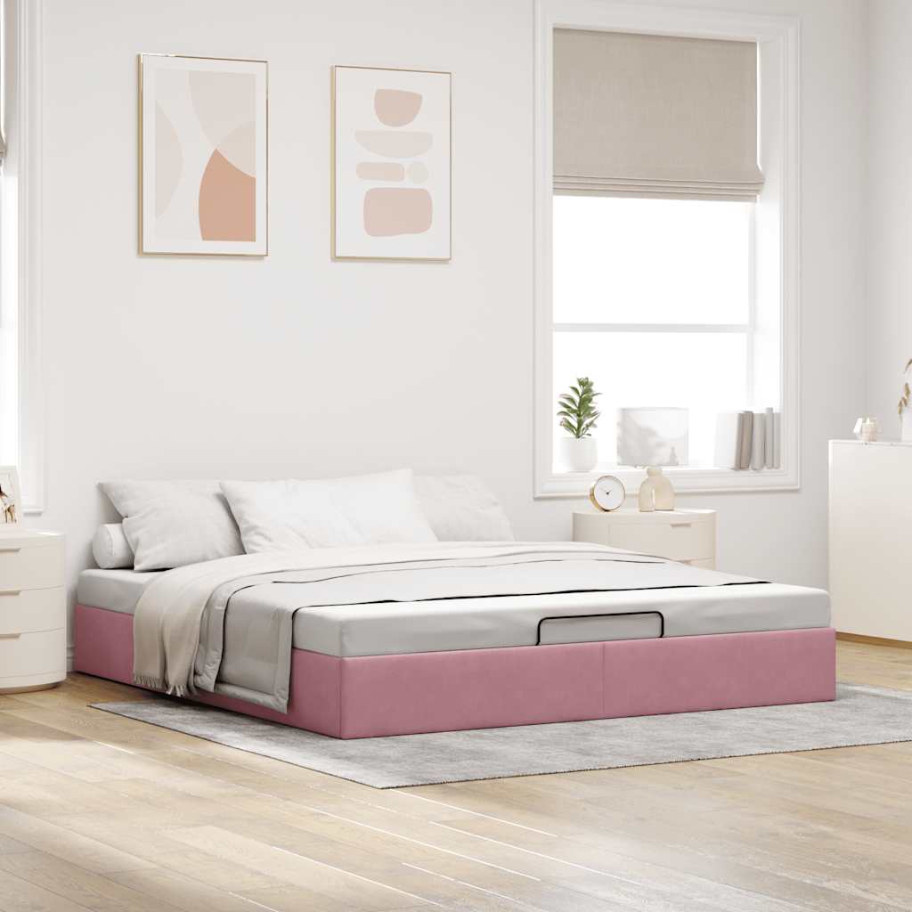 Estrutura de cama otomana sem colchão 200x200 cm veludo rosa