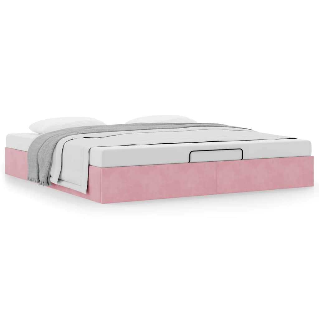 Estrutura de cama otomana sem colchão 200x200 cm veludo rosa